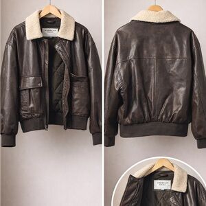American Eagle Vegan Leather Brown Bomber Jacket